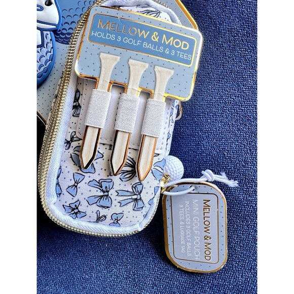 Blue Mini GOLF Pouch Bag Set Tag 3 Balls +Tees Golfer Gift Mellow & Mod Sports - Picture 5 of 6